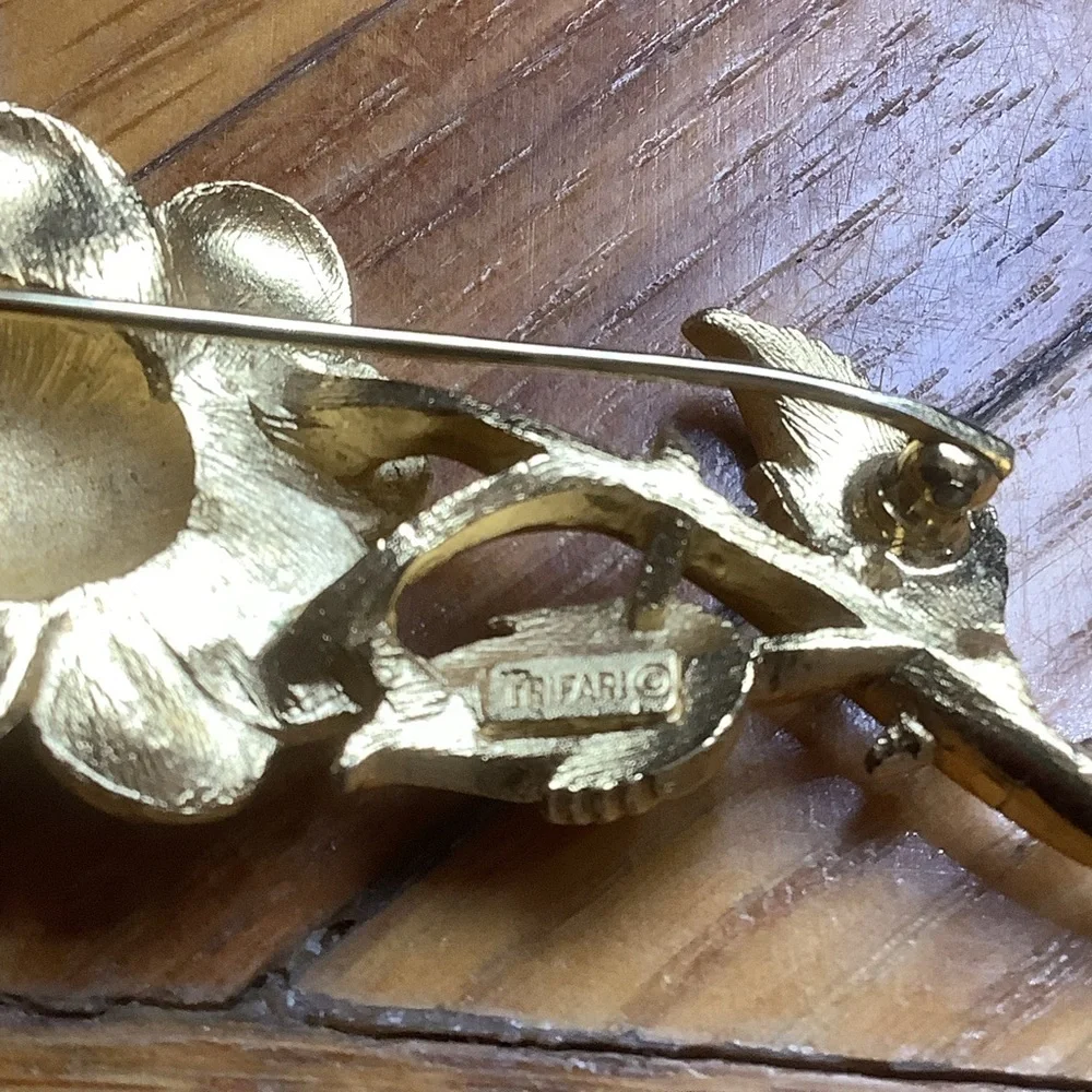 Two Goldtone Rose Brooches